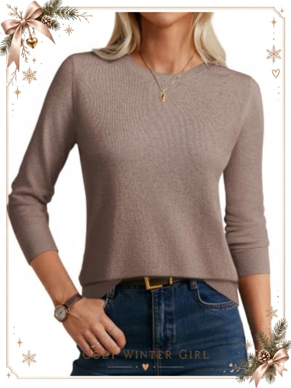 Merino Wool Cashmere Blend Crew Neck Pullover Sweater Women's Fall Top